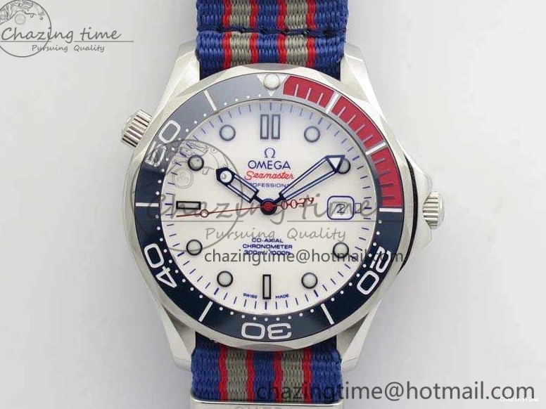 0213 FashionForward Seamaster 300M 007 SS URF 1:1 Best Edition White Dial Ceramic Bezel On Nylon Strap A2507(Free SS Bracelet) 8118